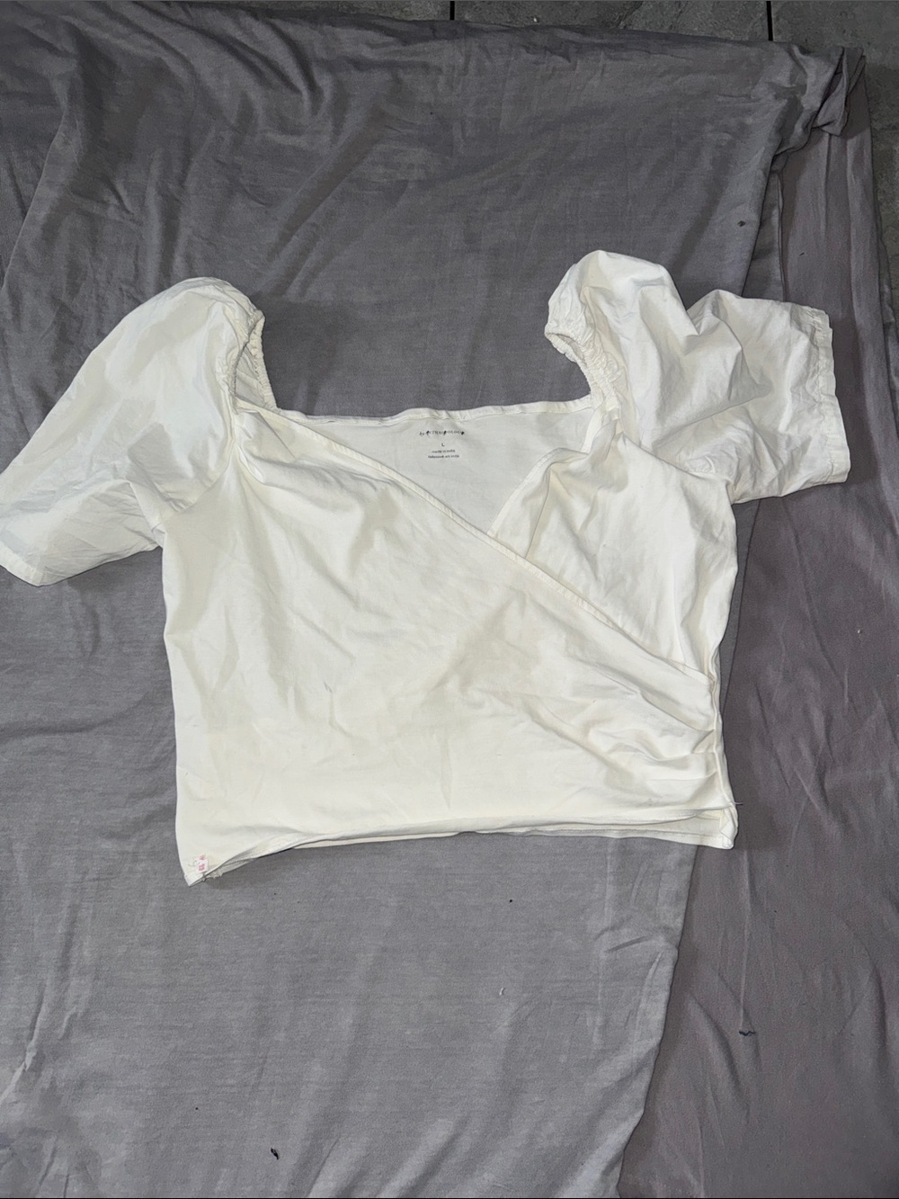 White Puff-Sleeve Wrap Crop Top - Women's
